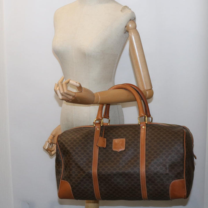 Celine Macadam Canvas Boston Bag PVC Leather Brown  10153