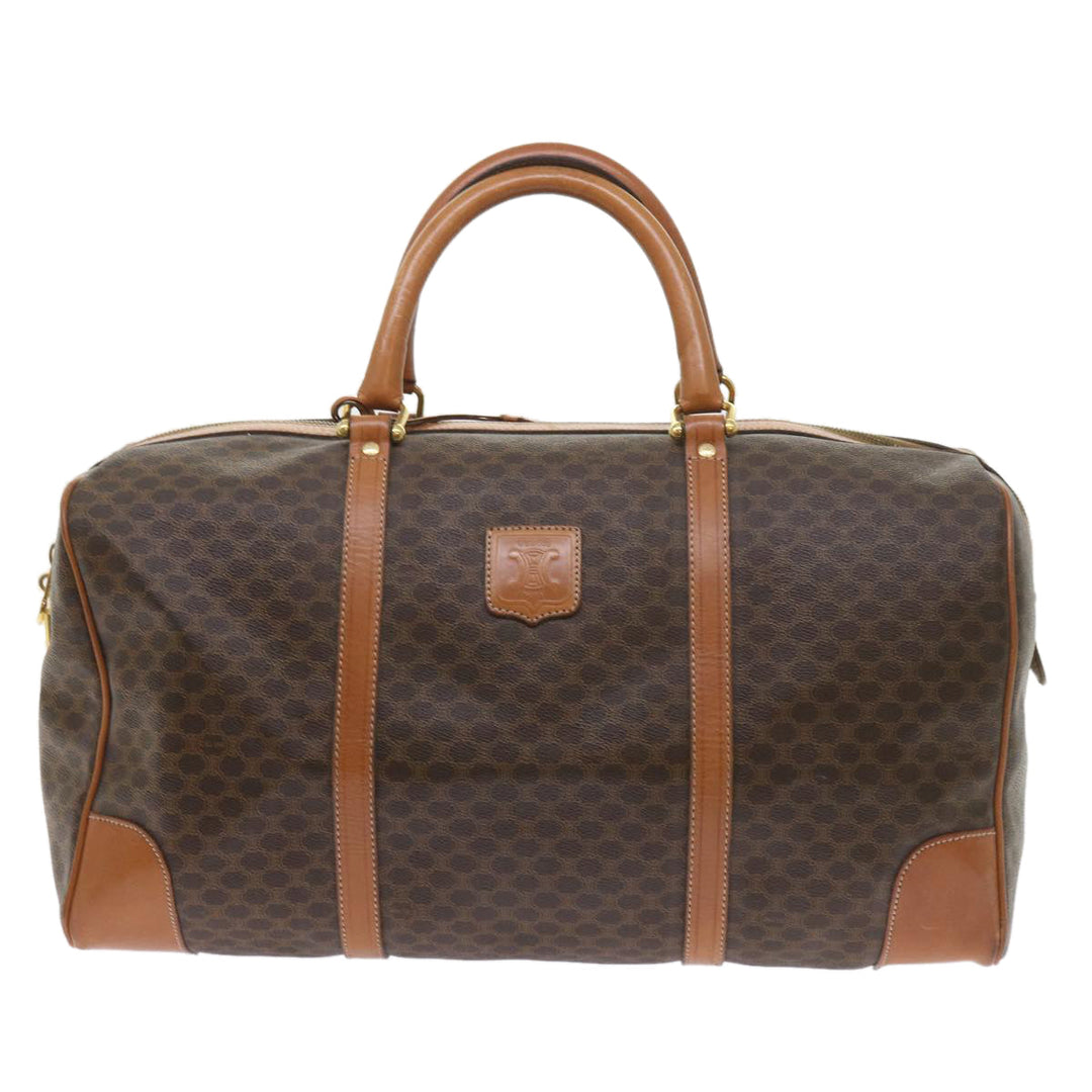 Celine Macadam Canvas Boston Bag PVC Leather Brown  10153