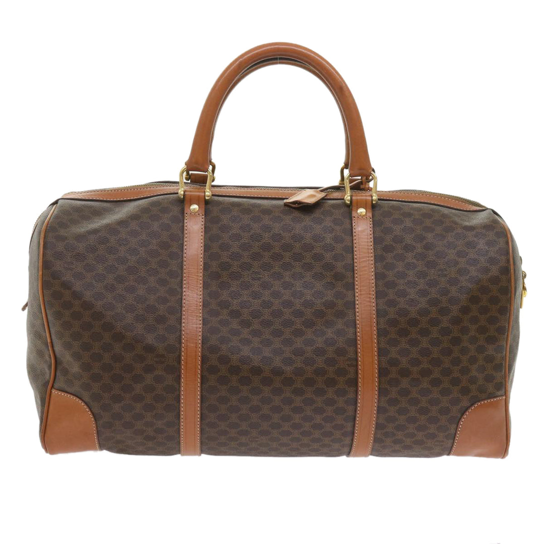Celine Macadam Canvas Boston Bag PVC Leather Brown  10153