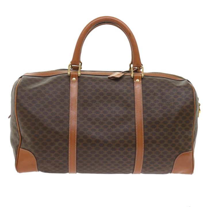 Celine Macadam Canvas Boston Bag PVC Leather Brown  10153