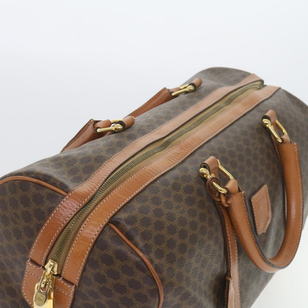 Celine Macadam Canvas Boston Bag PVC Leather Brown  10153