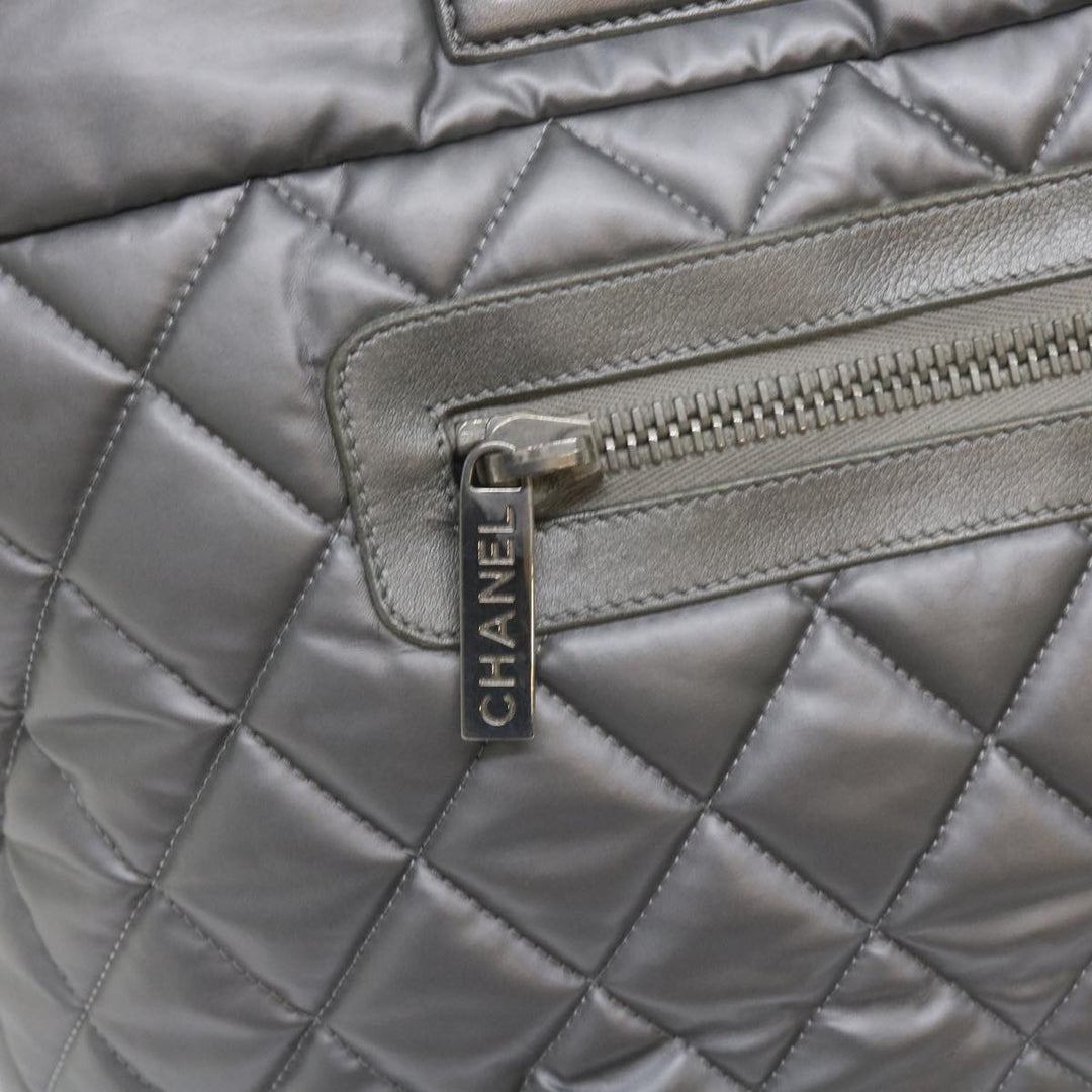 Chanel Cococoon Hand Bag Patent leather Silver CC Auth bs10169