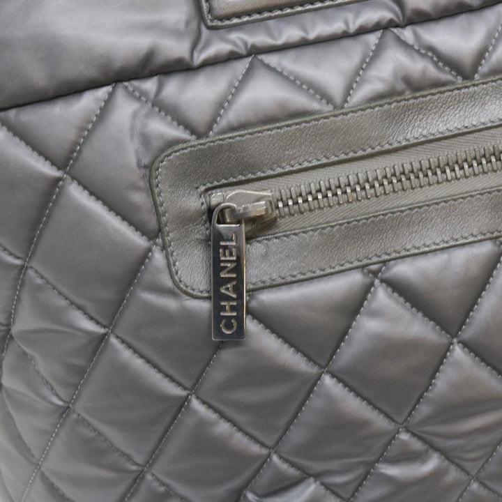 Chanel Cococoon Hand Bag Patent leather Silver CC Auth bs10169