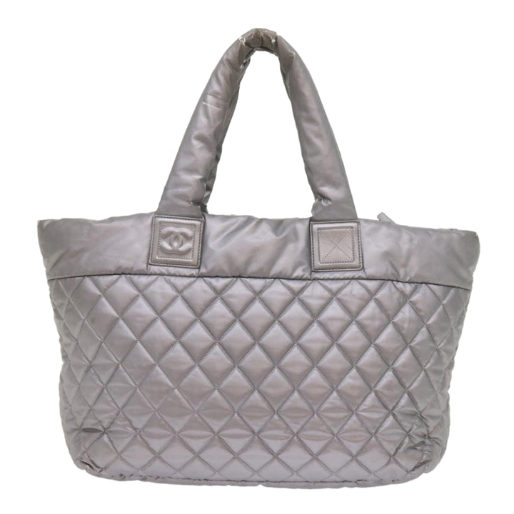 Chanel Cococoon Hand Bag Patent leather Silver CC Auth bs10169