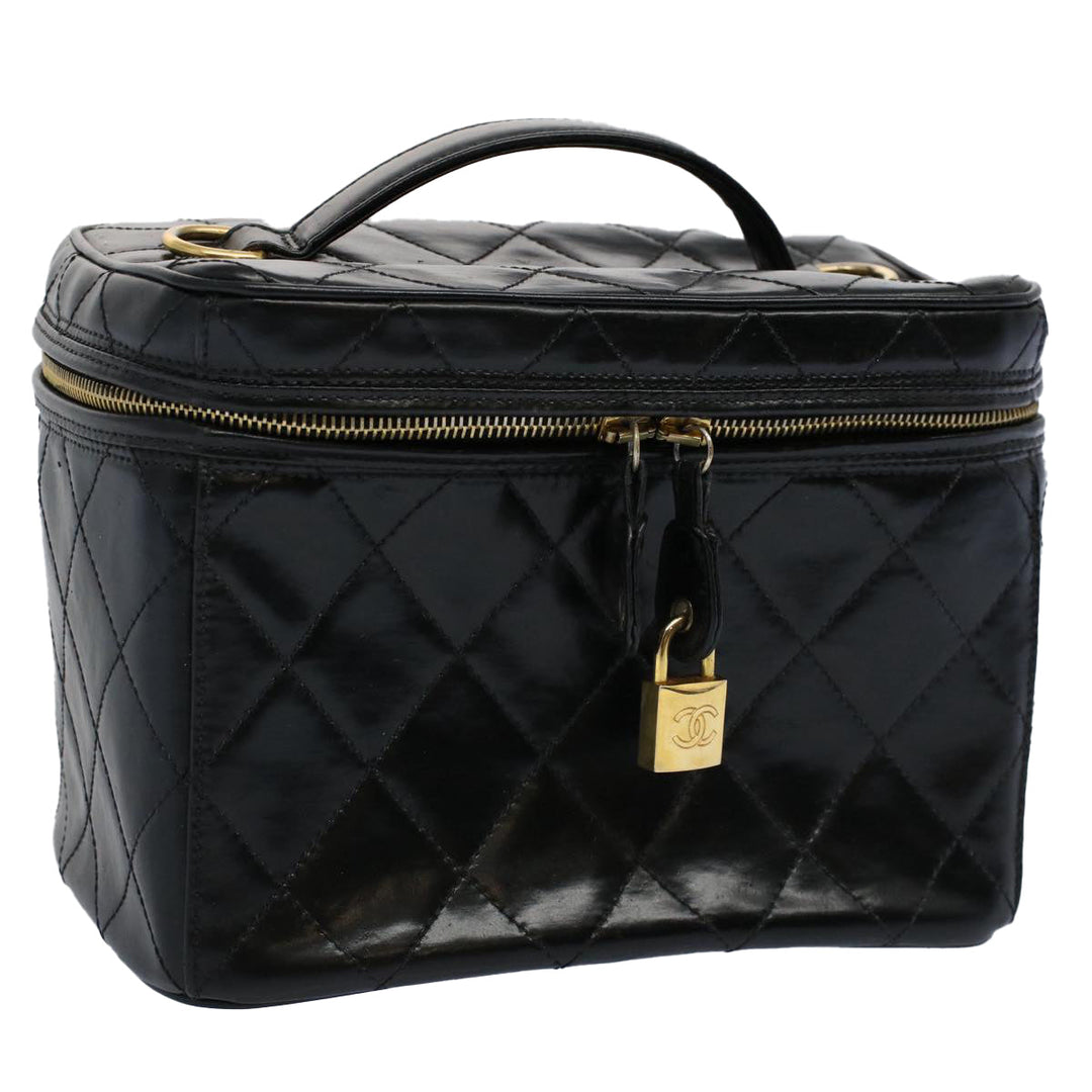 Chanel Vanity Cosmetic Pouch Patent leather Black CC Auth bs10201