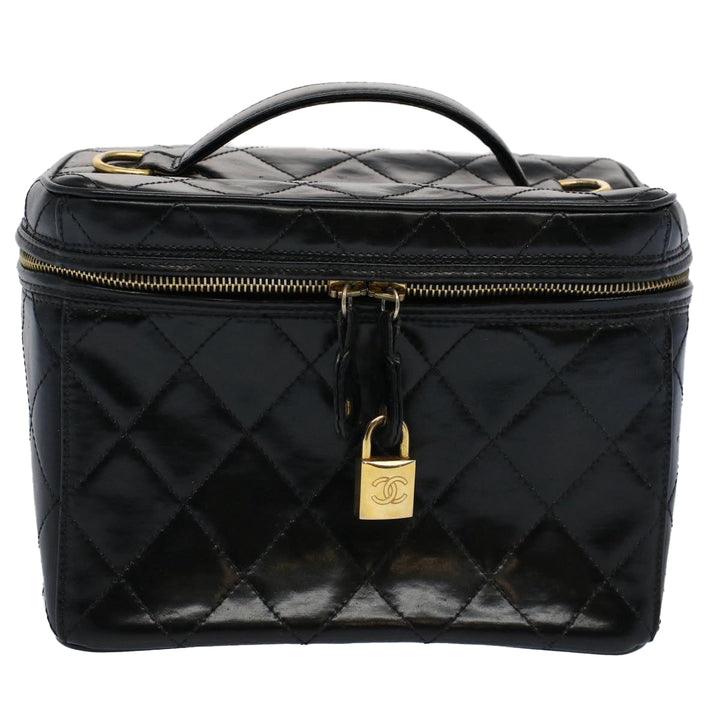 Chanel Vanity Cosmetic Pouch Patent leather Black CC Auth bs10201