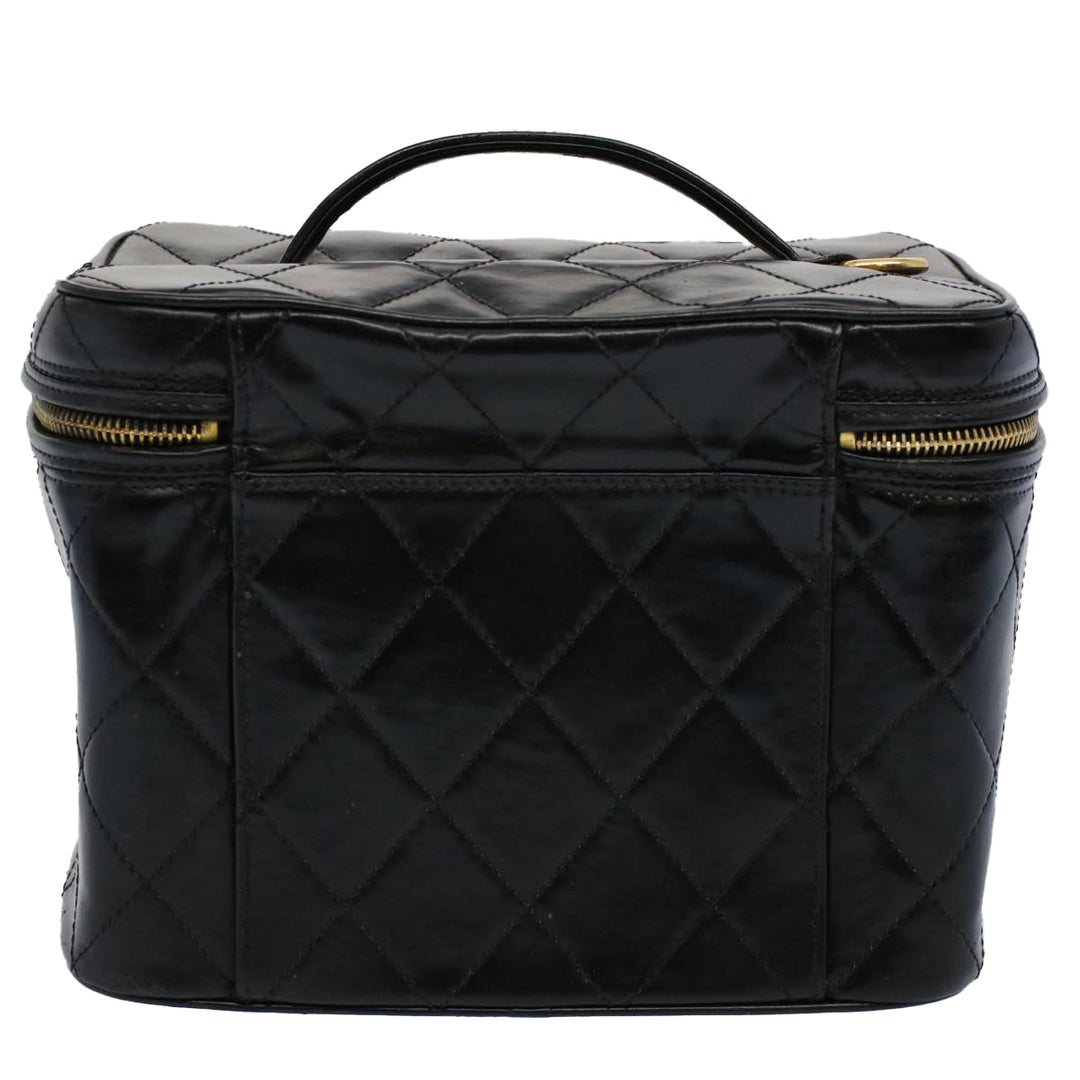 Chanel Vanity Cosmetic Pouch Patent leather Black CC Auth bs10201