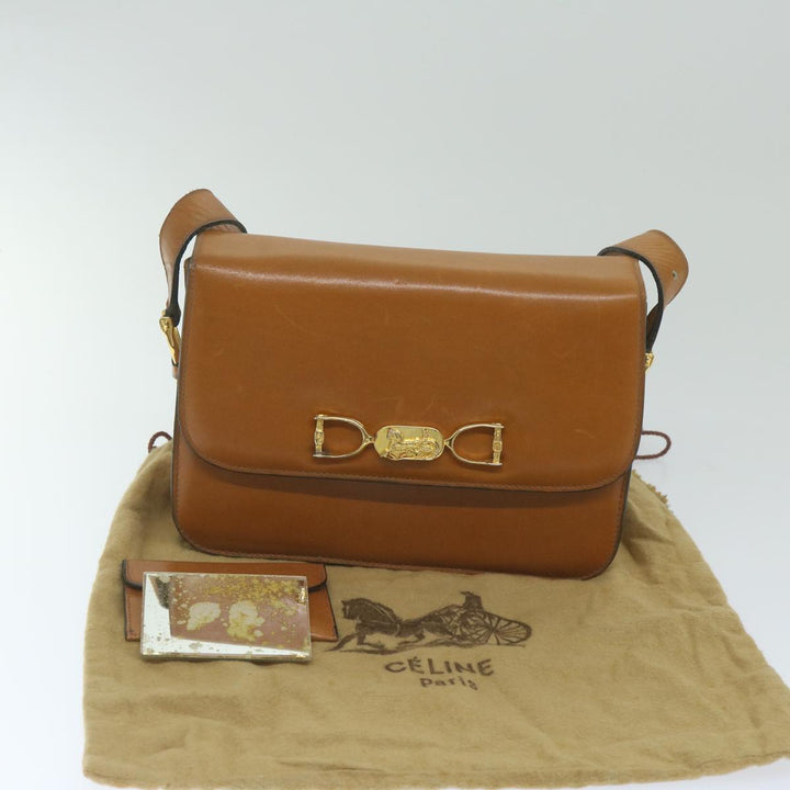 Celine Shoulder Bag Leather Brown  10354