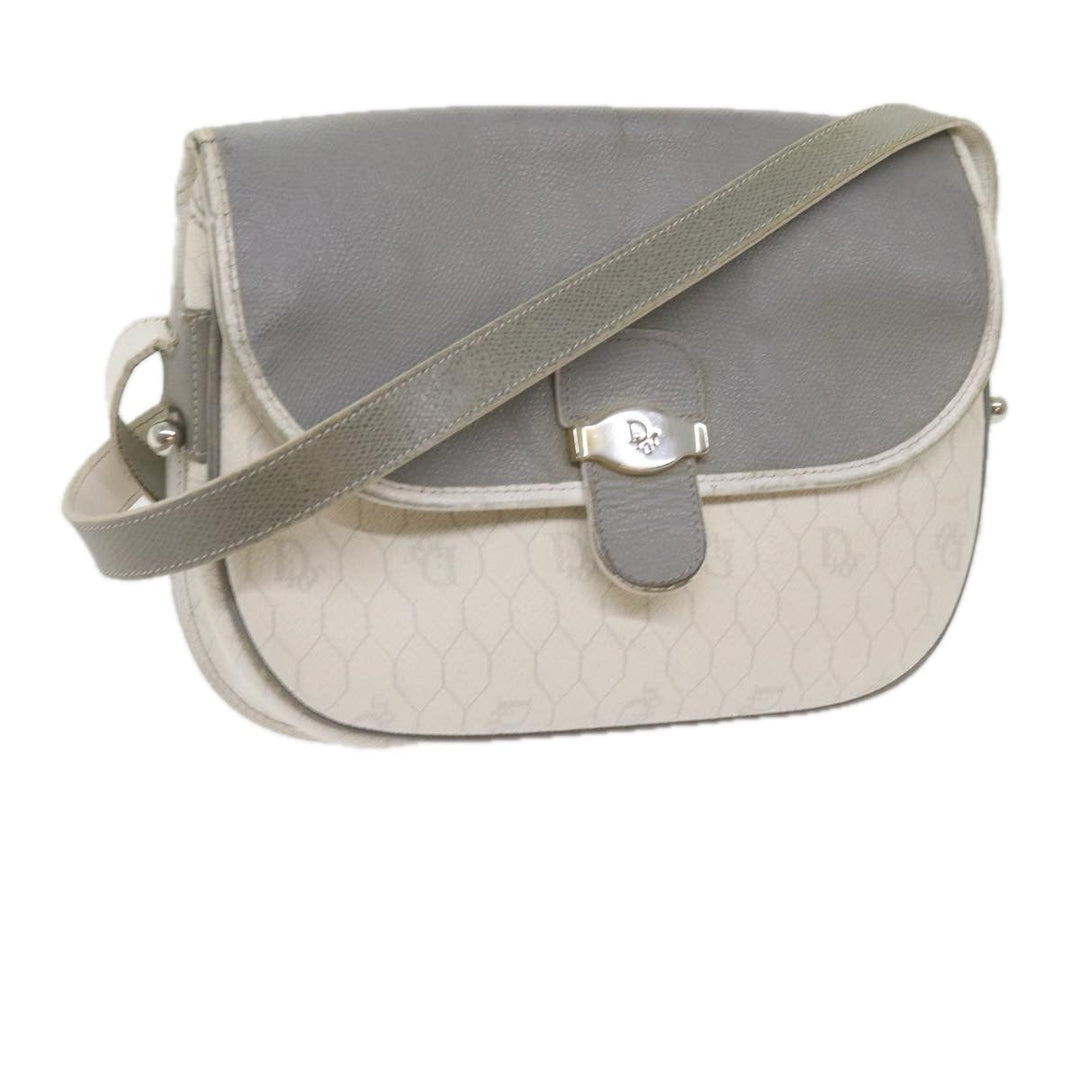 CHRISTIAN Top quality Dior Honeycomb Canvas Shoulder Bag PVC Leather White Auth bs10410