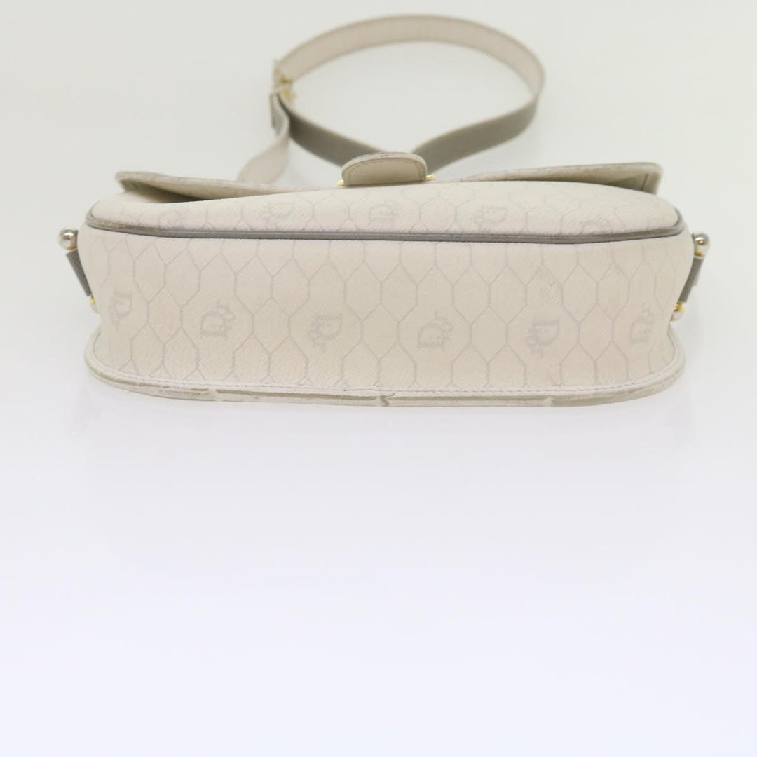 CHRISTIAN Top quality Dior Honeycomb Canvas Shoulder Bag PVC Leather White Auth bs10410