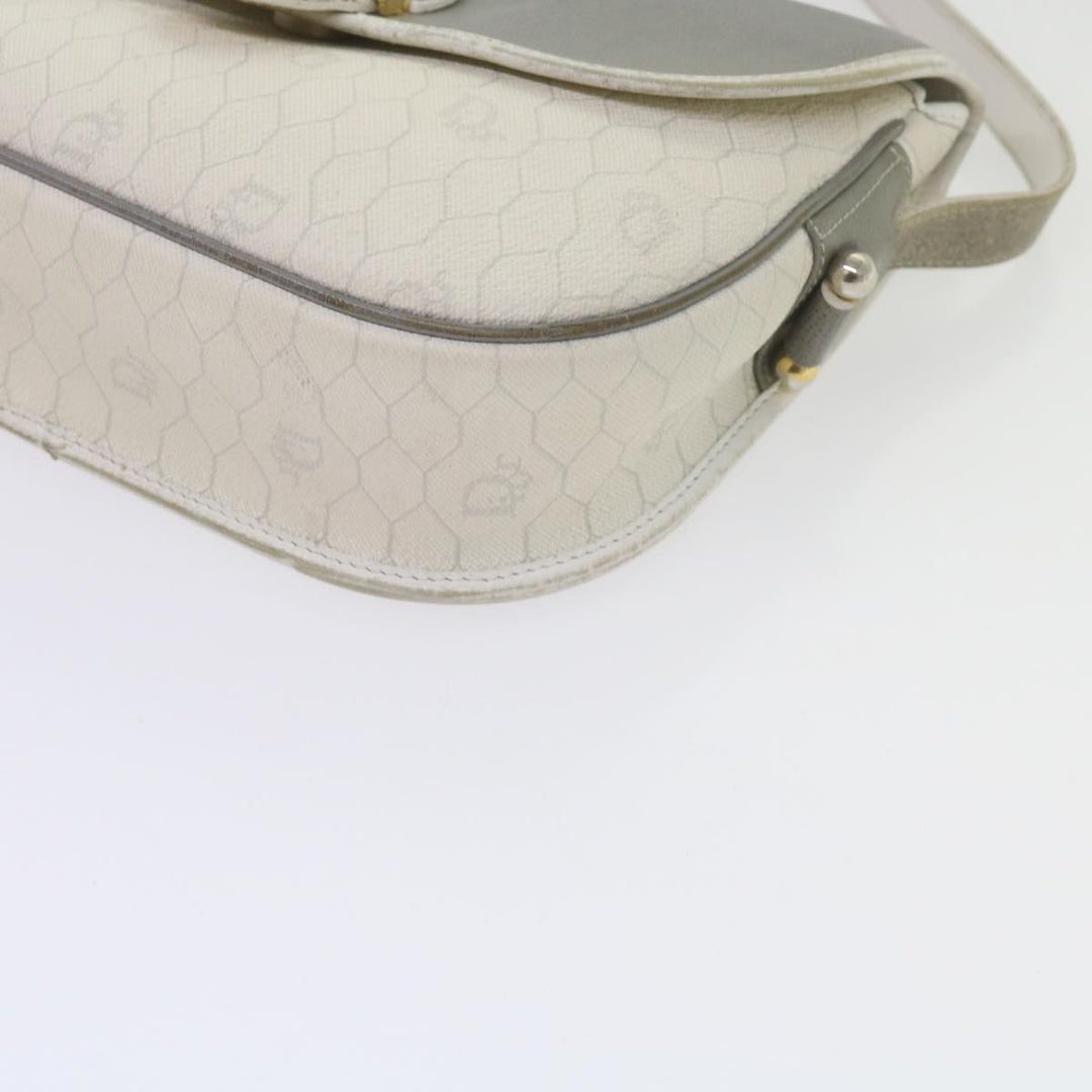 CHRISTIAN Top quality Dior Honeycomb Canvas Shoulder Bag PVC Leather White Auth bs10410