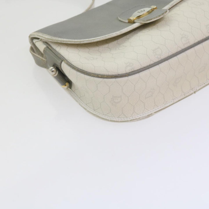 CHRISTIAN Top quality Dior Honeycomb Canvas Shoulder Bag PVC Leather White Auth bs10410