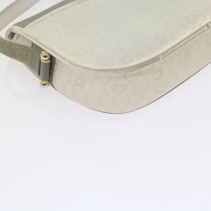 CHRISTIAN Top quality Dior Honeycomb Canvas Shoulder Bag PVC Leather White Auth bs10410