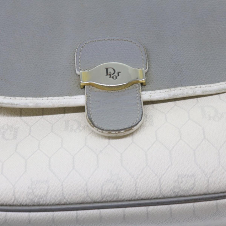 CHRISTIAN Top quality Dior Honeycomb Canvas Shoulder Bag PVC Leather White Auth bs10410