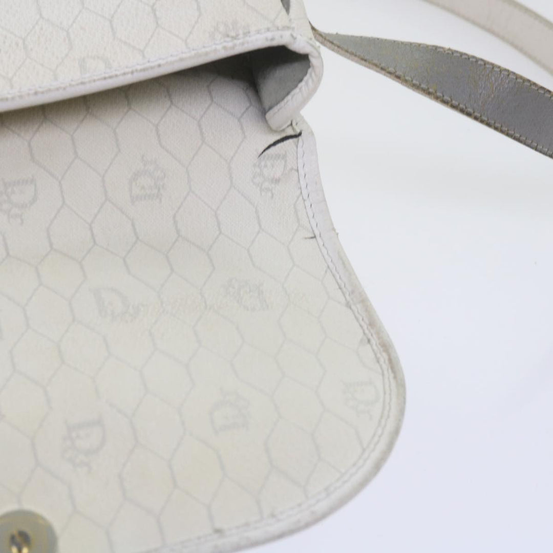 CHRISTIAN Top quality Dior Honeycomb Canvas Shoulder Bag PVC Leather White Auth bs10410