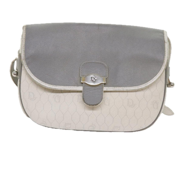 CHRISTIAN Top quality Dior Honeycomb Canvas Shoulder Bag PVC Leather White Auth bs10410