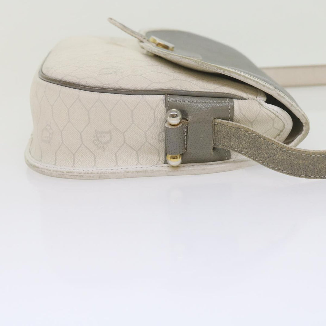 CHRISTIAN Top quality Dior Honeycomb Canvas Shoulder Bag PVC Leather White Auth bs10410