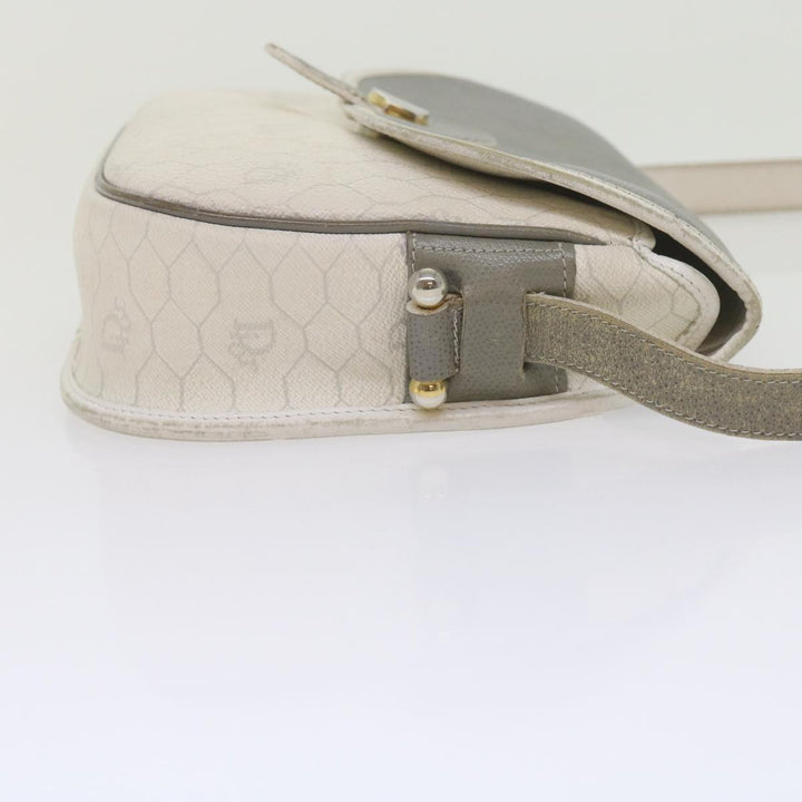 CHRISTIAN Top quality Dior Honeycomb Canvas Shoulder Bag PVC Leather White Auth bs10410