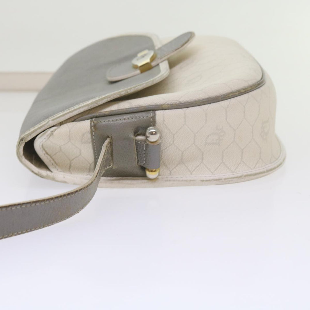 CHRISTIAN Top quality Dior Honeycomb Canvas Shoulder Bag PVC Leather White Auth bs10410