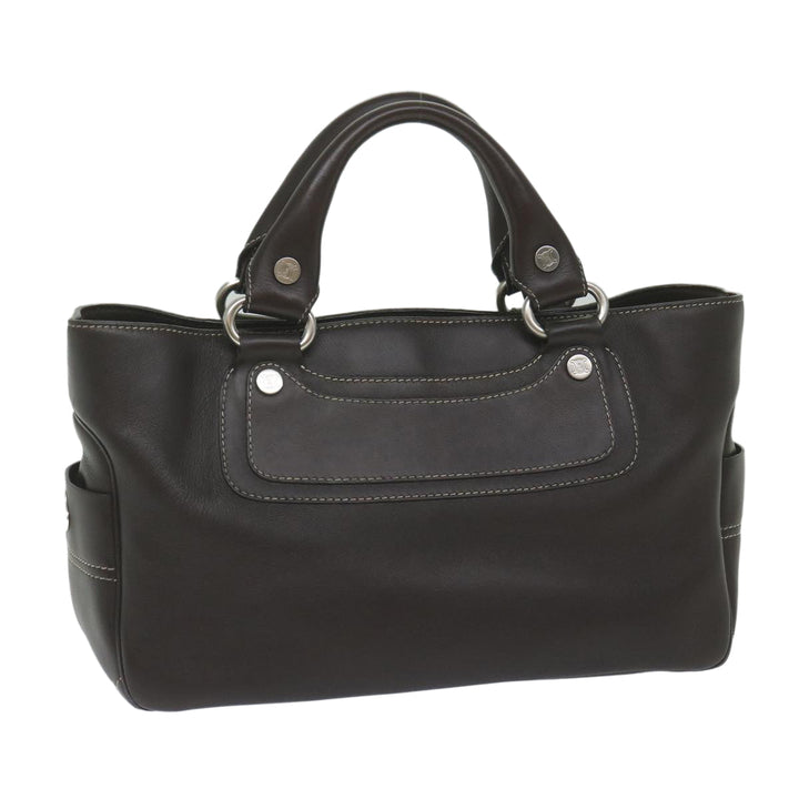 Celine Hand Bag Leather Brown  10411