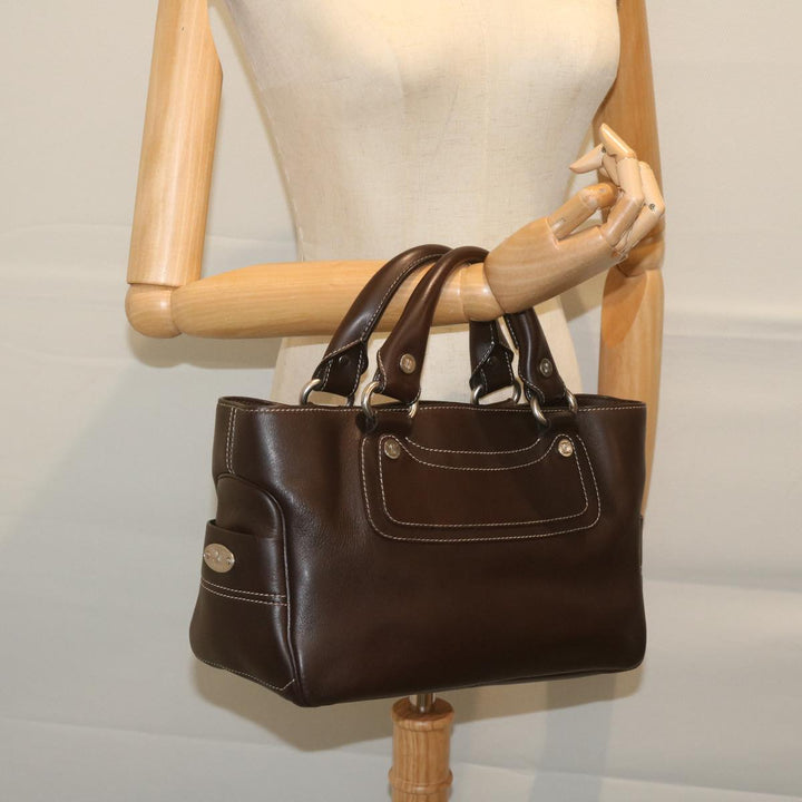 Celine Hand Bag Leather Brown  10411