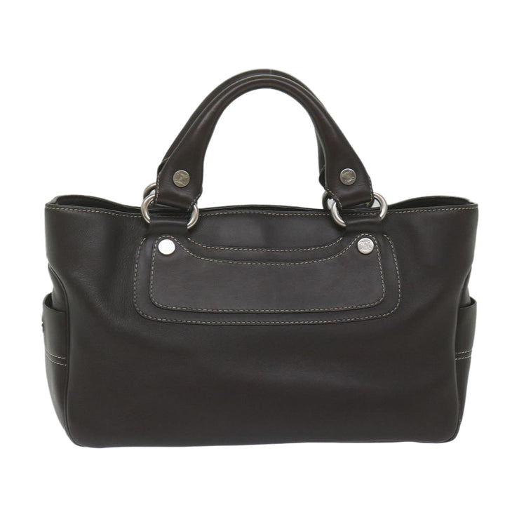 Celine Hand Bag Leather Brown  10411