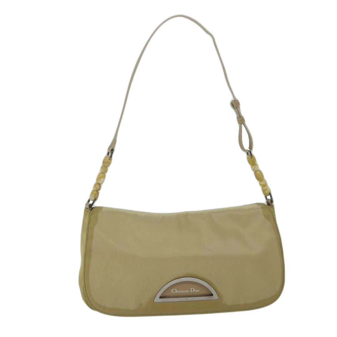 CHRISTIAN Top quality Dior Maris Pearl Shoulder Bag Nylon Khaki Auth bs10532