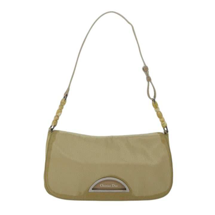 CHRISTIAN Top quality Dior Maris Pearl Shoulder Bag Nylon Khaki Auth bs10532