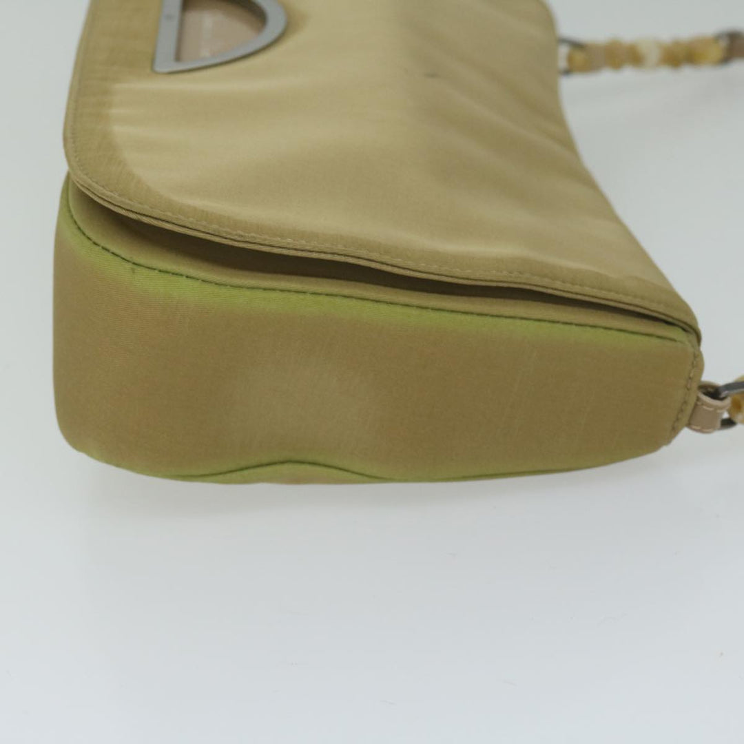 CHRISTIAN Top quality Dior Maris Pearl Shoulder Bag Nylon Khaki Auth bs10532