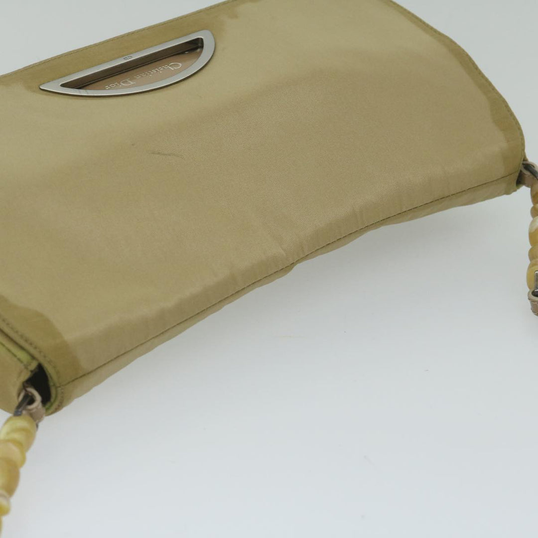 CHRISTIAN Top quality Dior Maris Pearl Shoulder Bag Nylon Khaki Auth bs10532