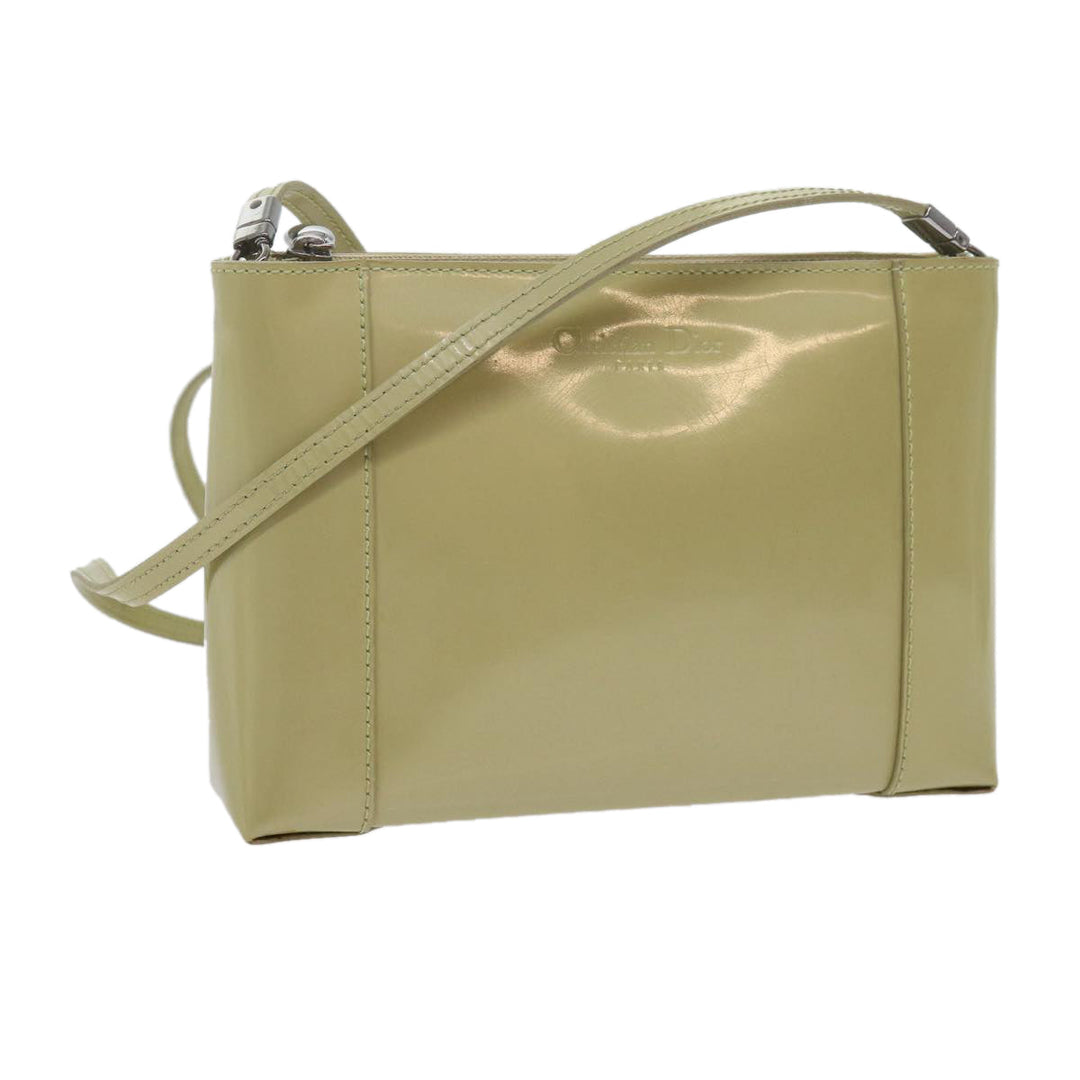 CHRISTIAN Top quality Dior Shoulder Bag Patent leather Beige Auth bs10786