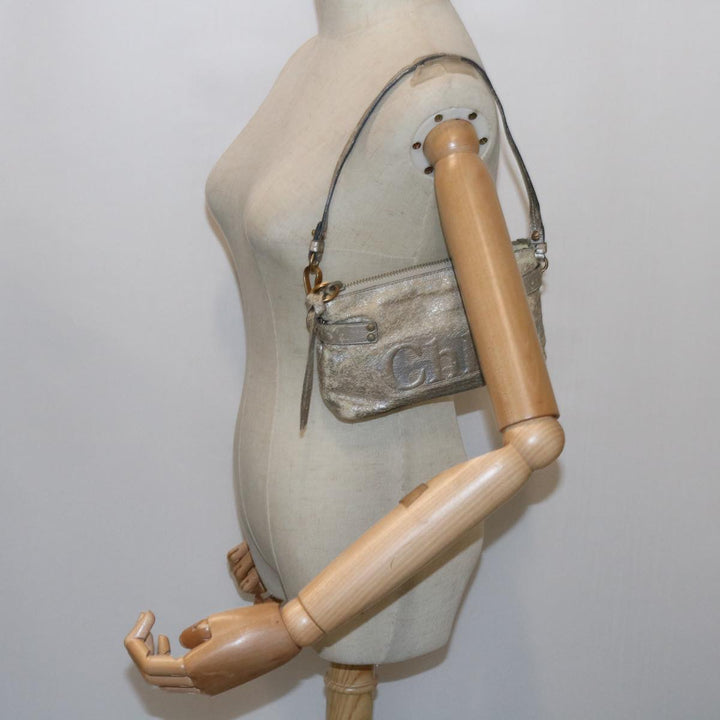 Chloe Shoulder Bag Leather Silver 02-09-51-595 bs10805