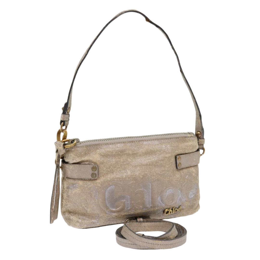 Chloe Shoulder Bag Leather Silver 02-09-51-595 bs10805