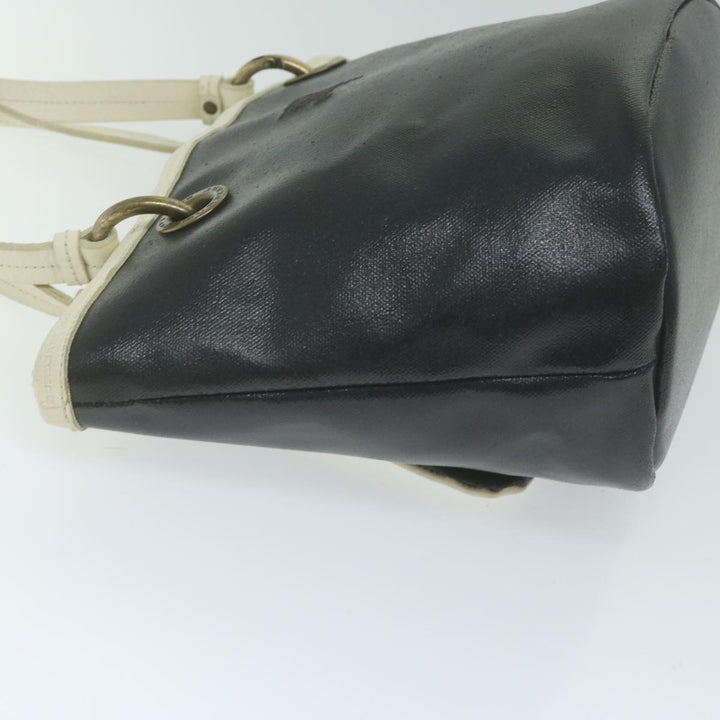 Burberry Blue Label Hand Bag Coated Canvas Black Auth bs11108