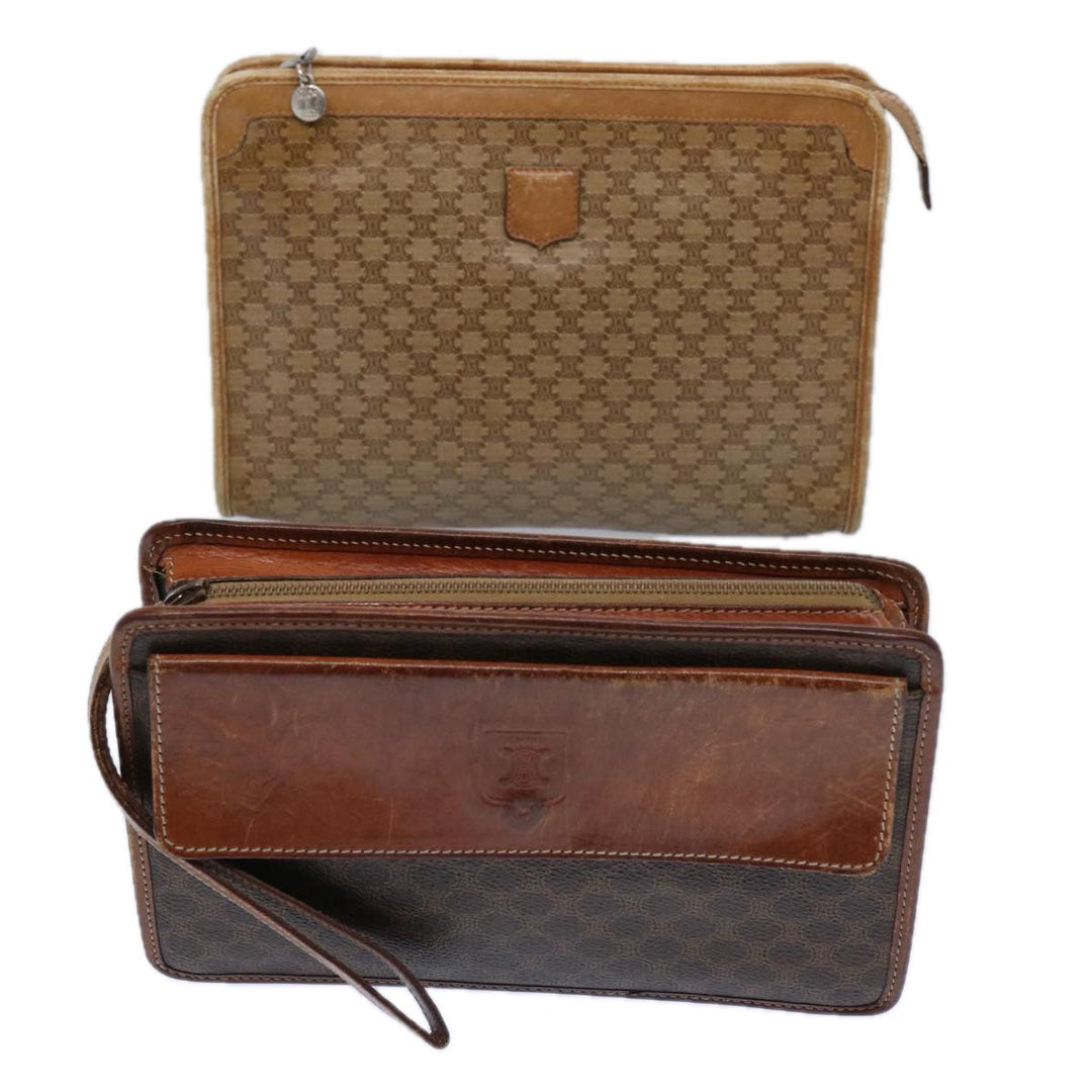 Celine Macadam Canvas Clutch Bag PVC Leather 2Set Brown Beige  11113