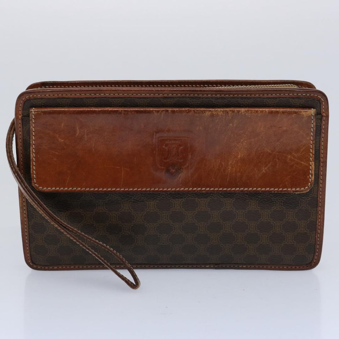 Celine Macadam Canvas Clutch Bag PVC Leather 2Set Brown Beige  11113