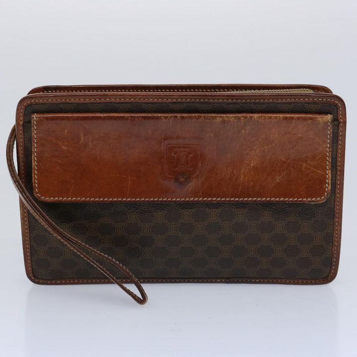 Celine Macadam Canvas Clutch Bag PVC Leather 2Set Brown Beige  11113