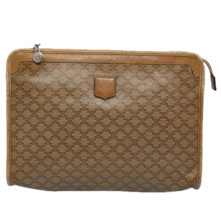 Celine Macadam Canvas Clutch Bag PVC Leather 2Set Brown Beige  11113