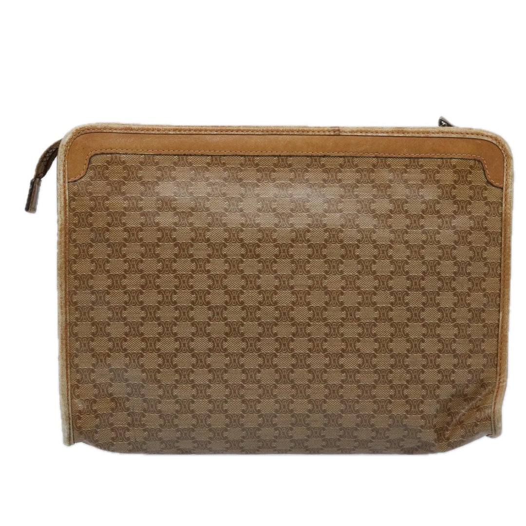Celine Macadam Canvas Clutch Bag PVC Leather 2Set Brown Beige  11113
