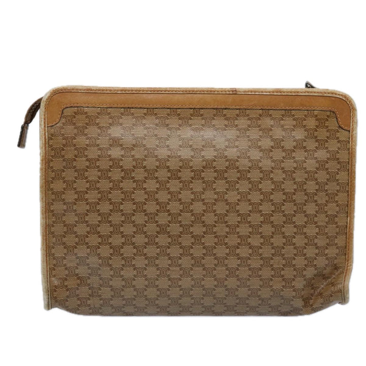 Celine Macadam Canvas Clutch Bag PVC Leather 2Set Brown Beige  11113