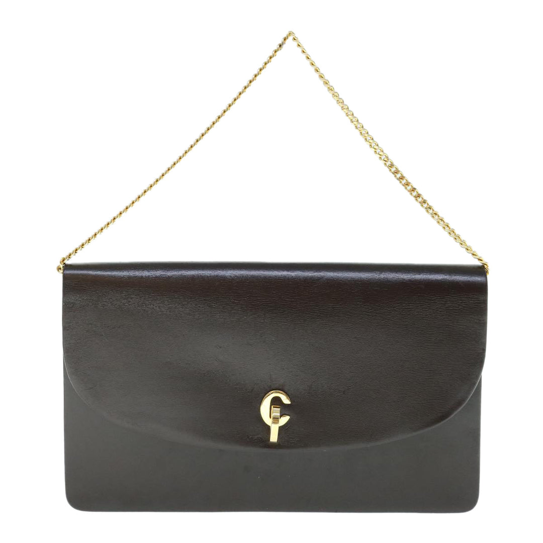 CHRISTIAN Dior Chain Shoulder Bag Leather Brown Auth bs11131
