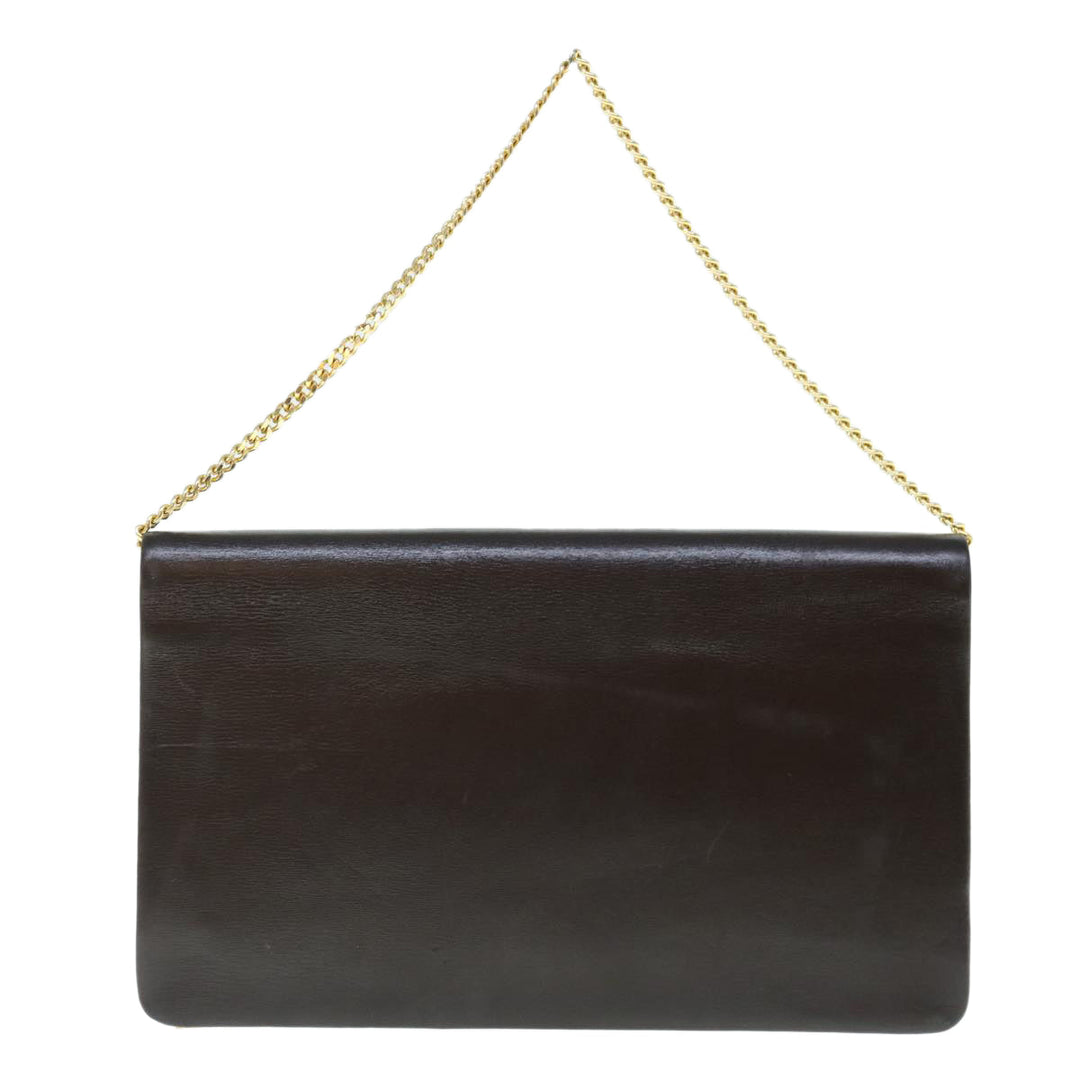 CHRISTIAN Dior Chain Shoulder Bag Leather Brown Auth bs11131