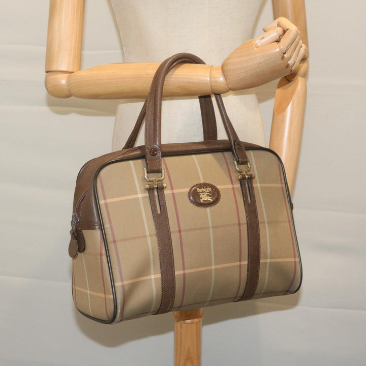 BurberrySs Nova Check Hand Bag Nylon Canvas Brown Auth bs11220