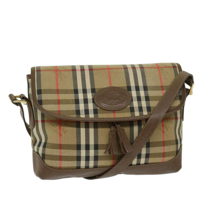BURBERRYSs Nova Check Shoulder Bag Nylon Canvas Beige Auth bs11256