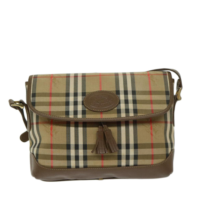 BURBERRYSs Nova Check Shoulder Bag Nylon Canvas Beige Auth bs11256