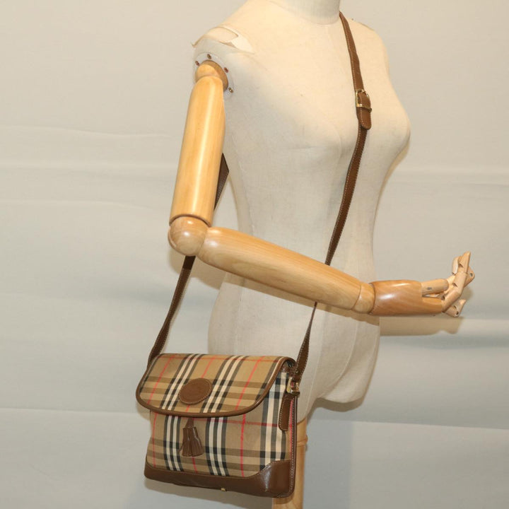BURBERRYSs Nova Check Shoulder Bag Nylon Canvas Beige Auth bs11256