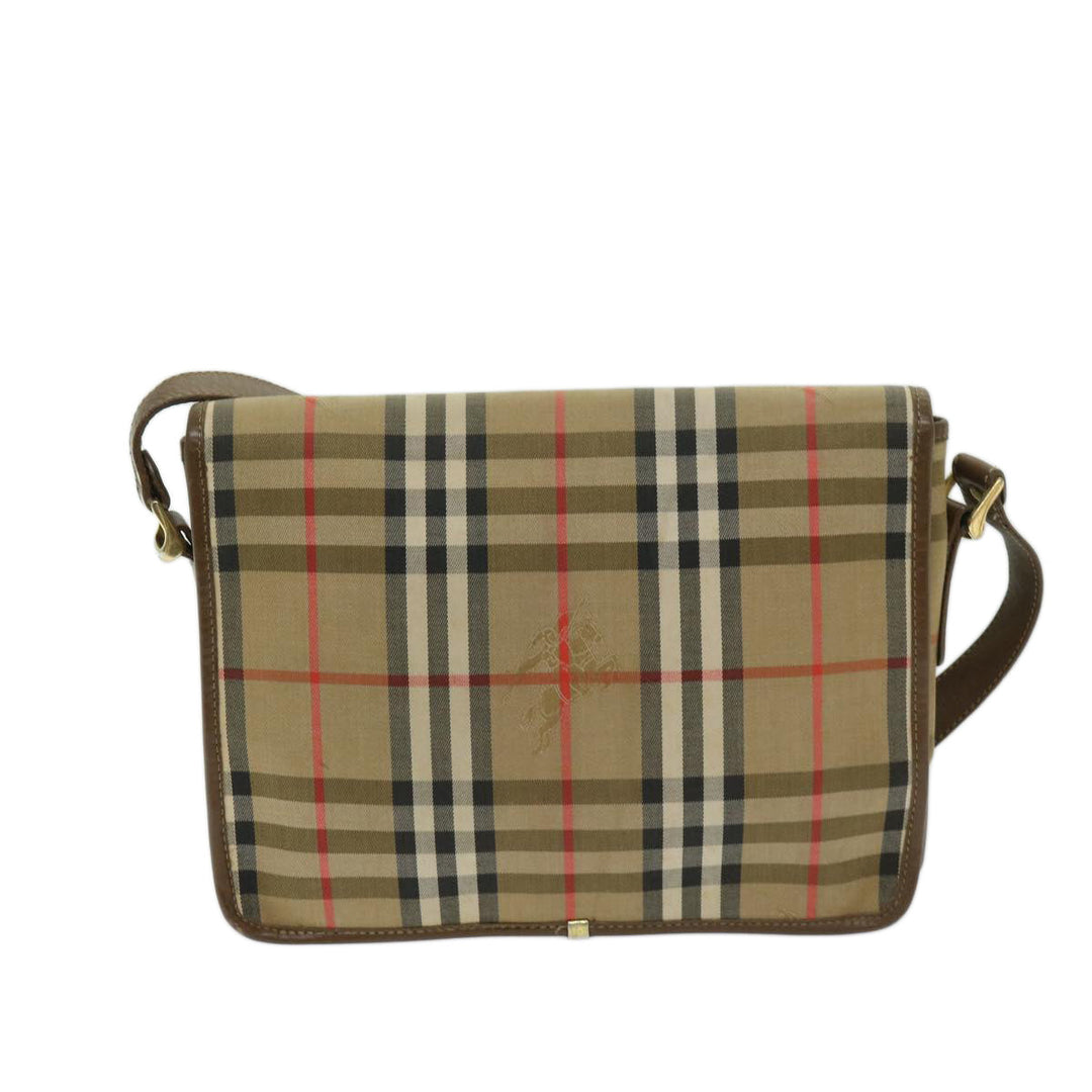 BURBERRYSs Nova Check Shoulder Bag Nylon Canvas Beige Auth bs11256