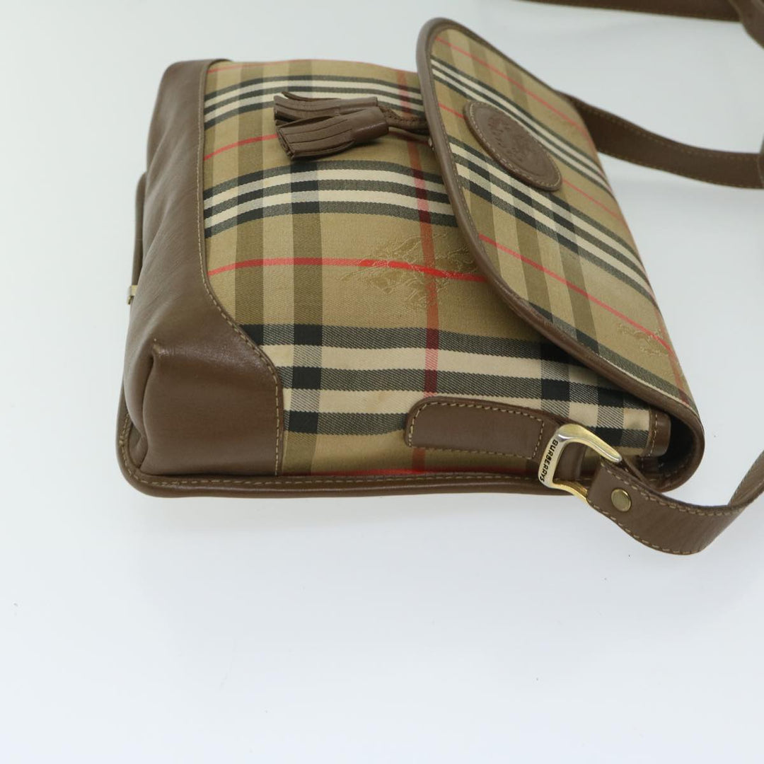 BURBERRYSs Nova Check Shoulder Bag Nylon Canvas Beige Auth bs11256