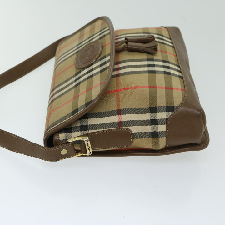 BURBERRYSs Nova Check Shoulder Bag Nylon Canvas Beige Auth bs11256