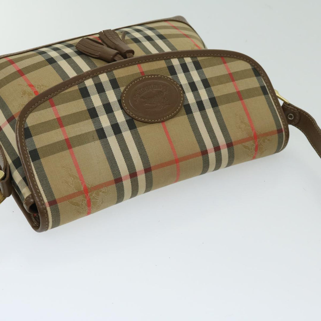BURBERRYSs Nova Check Shoulder Bag Nylon Canvas Beige Auth bs11256